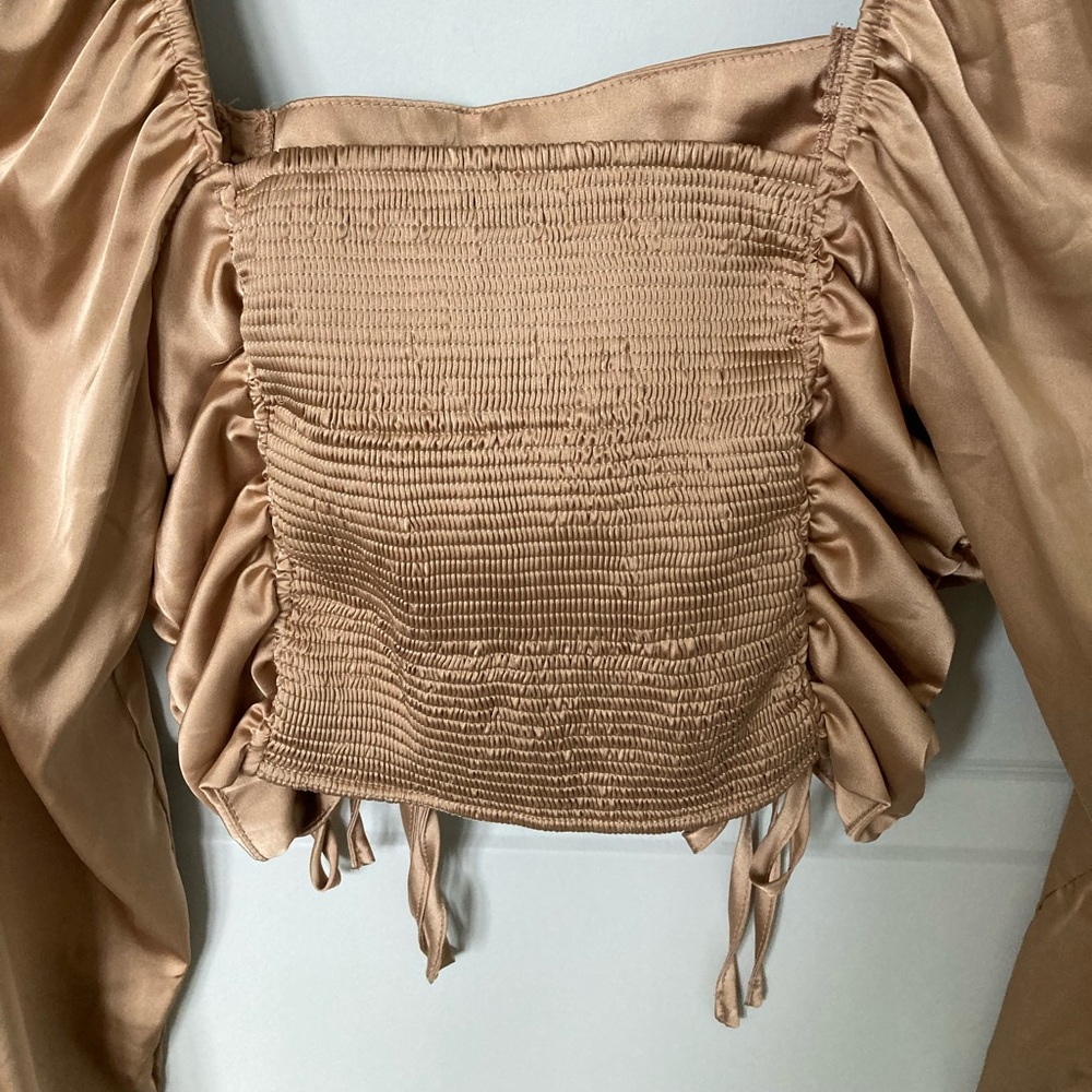 Drawstring Ruched Front Shirred Back Satin Top - Picture 9 of 9